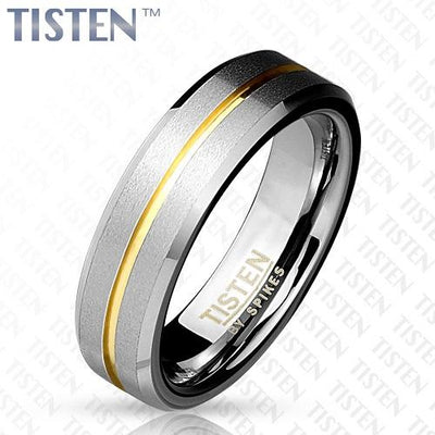 Matte Finish Gold IP Groove with Beveled Edge Tisten Ring - www.mensrings.co.nz